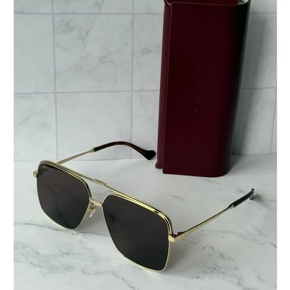 NEW Gucci GG1099SA Gold Brown Lens Navigator Sunglasses